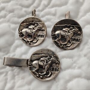 Ed Harris Sterling Silver Cufflinks and Tie Clip Mid Century